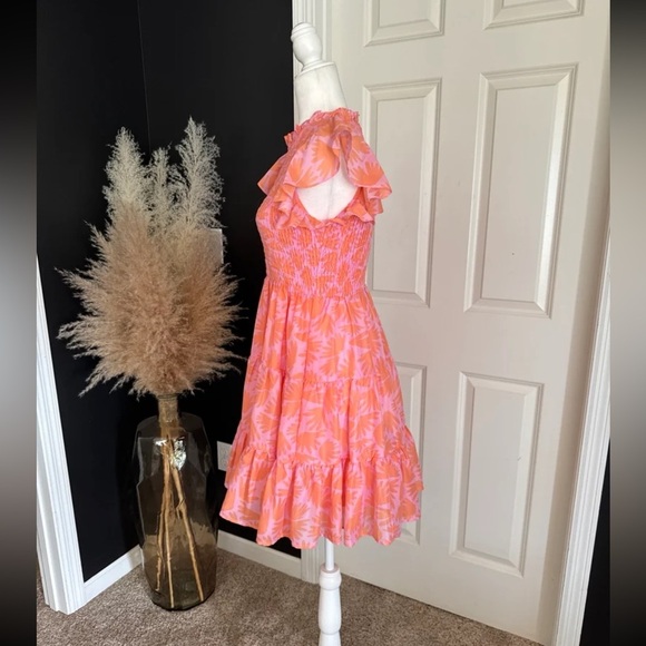 J. MARIE THE ANDI RUCHED Mini DRESS Pink/Orange Floral Print 
size Small - Picture 8 of 12